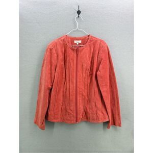 Vintage NWT Yvonne Marie for Revue Womens Orange Suede Leather Zip Up Jacket XL